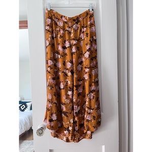 ❌SOLD AE Mustard Yellow/Orange Floral Print High Waist Wide Leg Pants